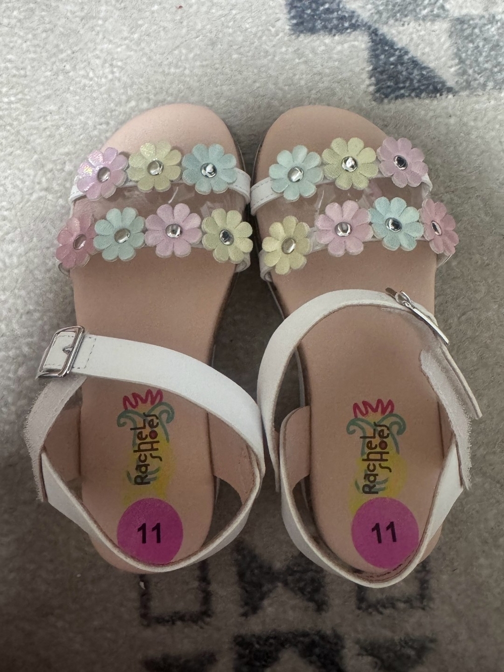 Rachel Shoes White Girls' Sandals with Pastel Flower Embellishments